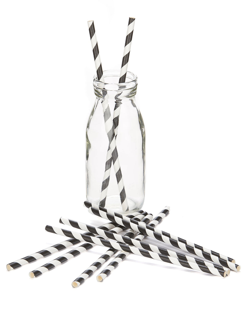 Mise en situation des pailles en carton rayées noires et blanches