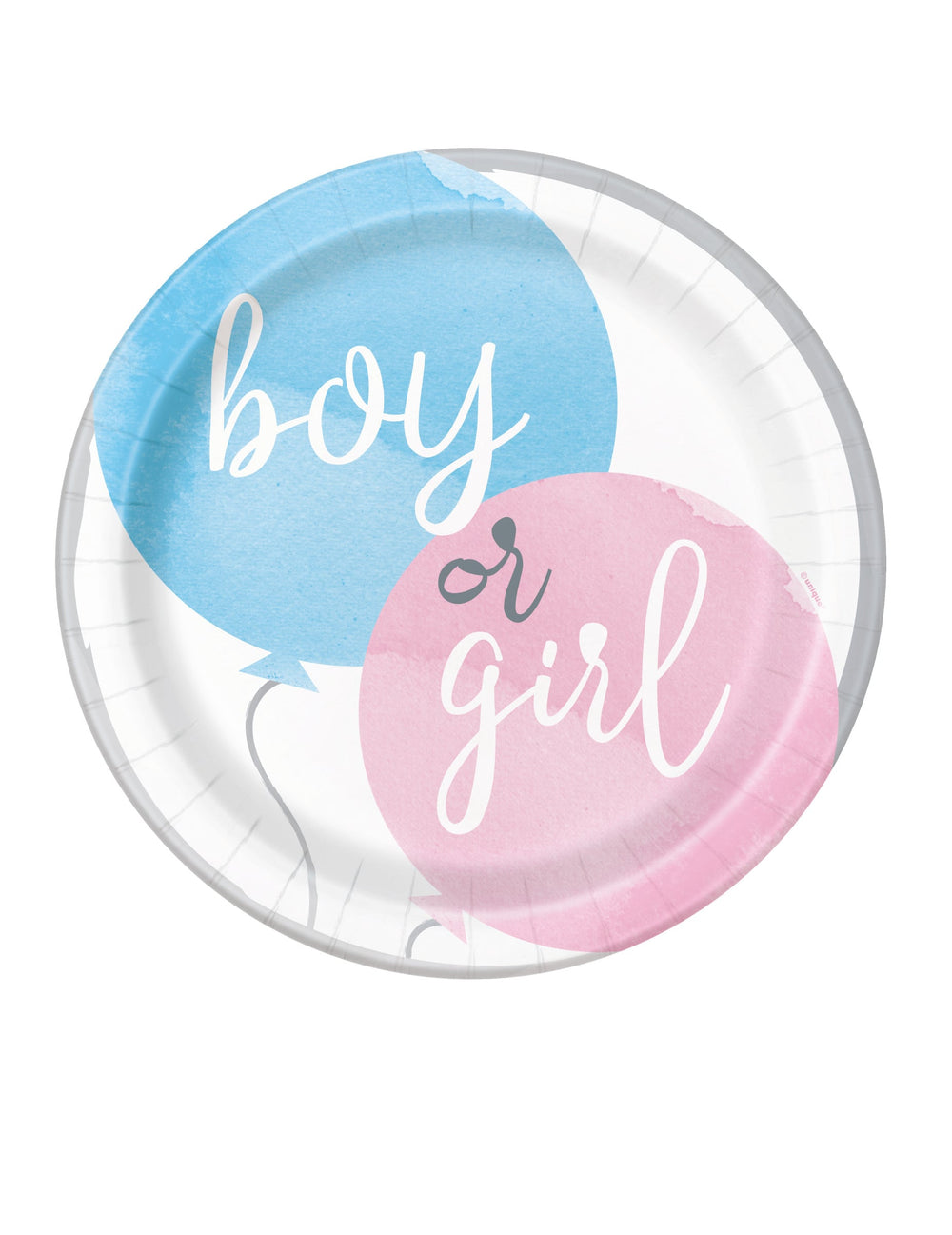 Assiettes en carton girl or boy pour gender reveal bleu et rose avec motifs de ballons
