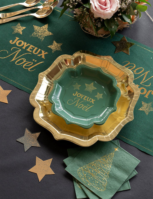 10 pratos pequenos de Natal Cintilante verde abeto 18 x 18 cm