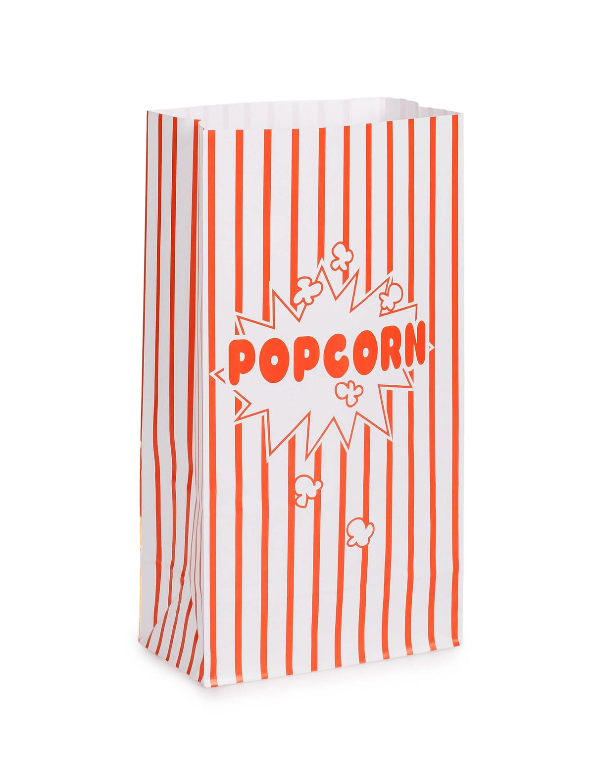 Sacos de papel para pipocas de cinema às riscas brancas e vermelhas
