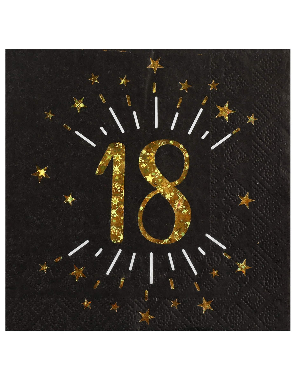 Guardanapos de papel parabéns 18 para festa preto e dourado com estrelas douradas