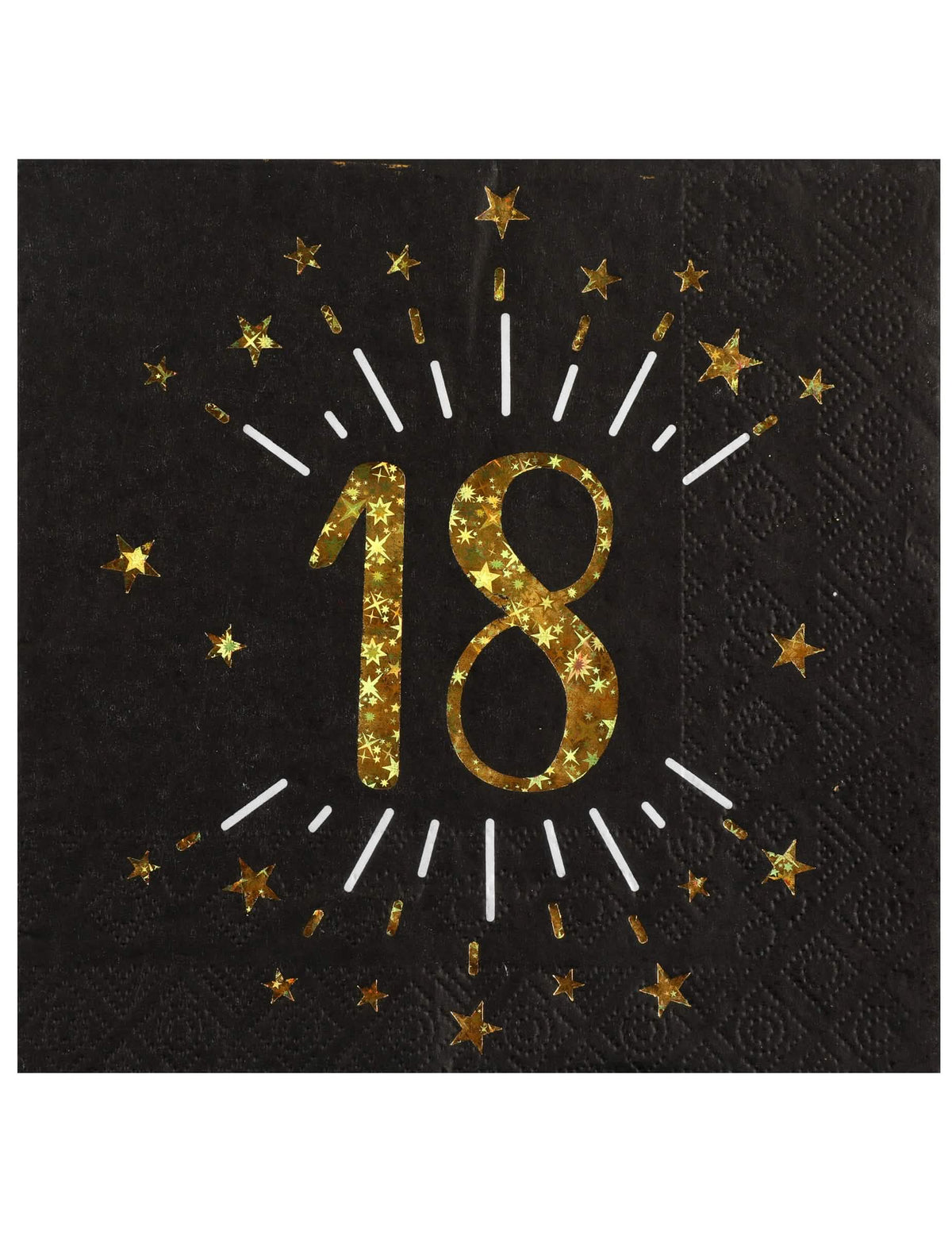 Guardanapos de papel parabéns 18 para festa preto e dourado com estrelas douradas