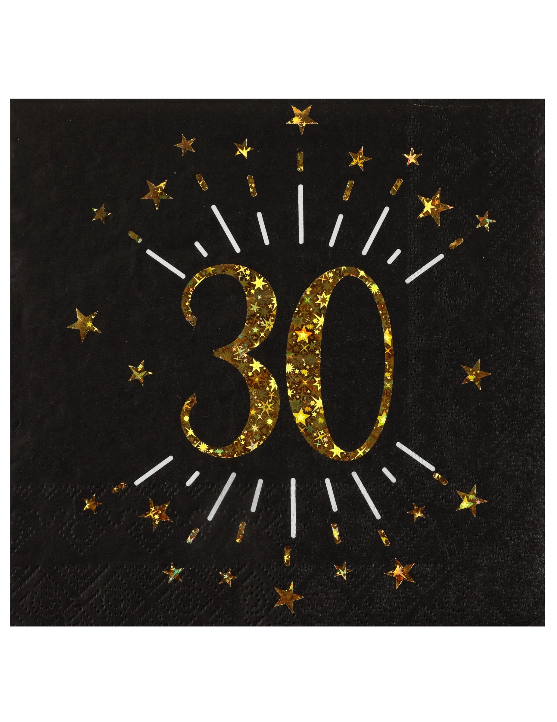 Serviettes papier joyeux anniversaire 30 pour adulte noir et or avec étoiles