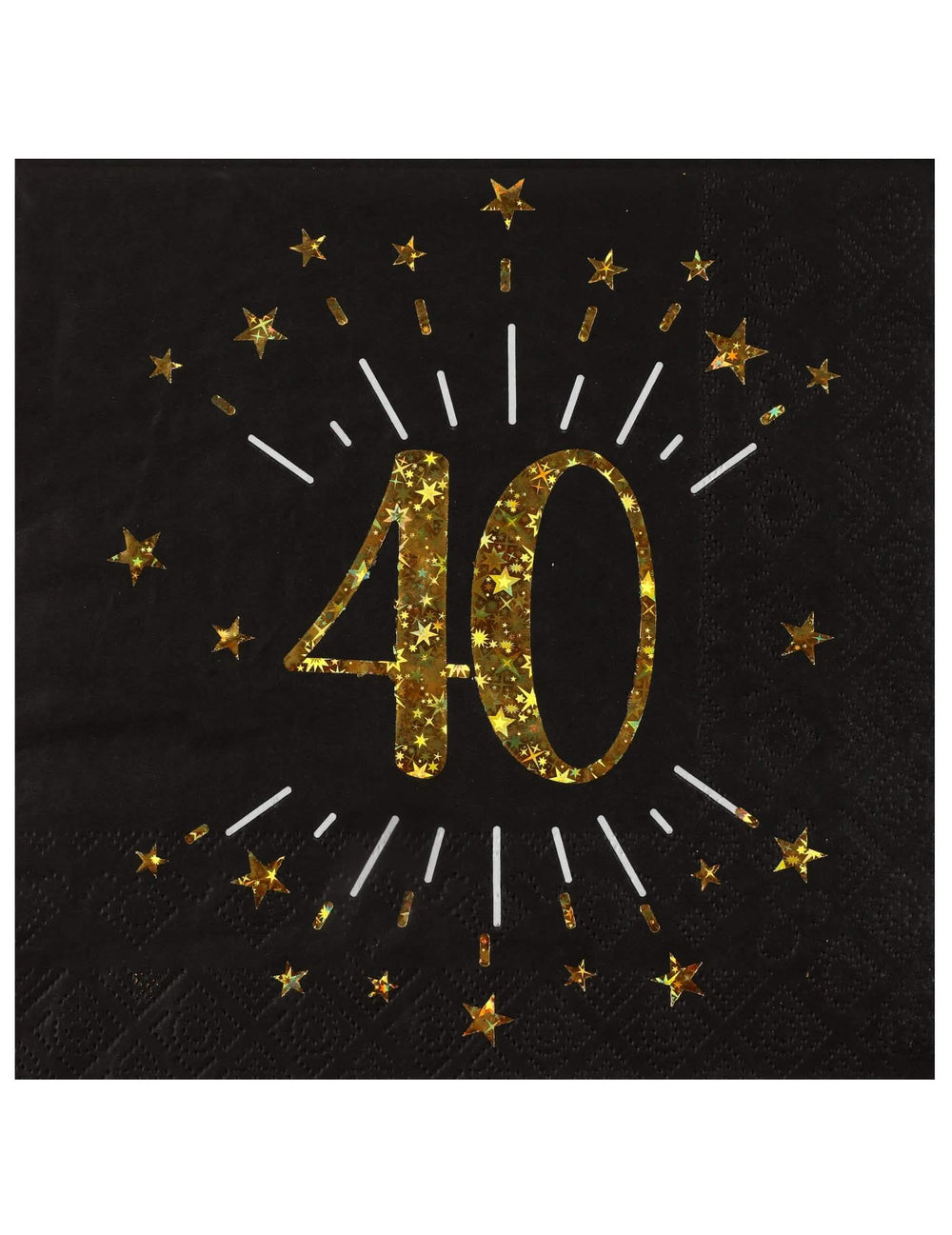 Guardanapos de papel parabéns 40 para festa preto e dourado com estrelas douradas