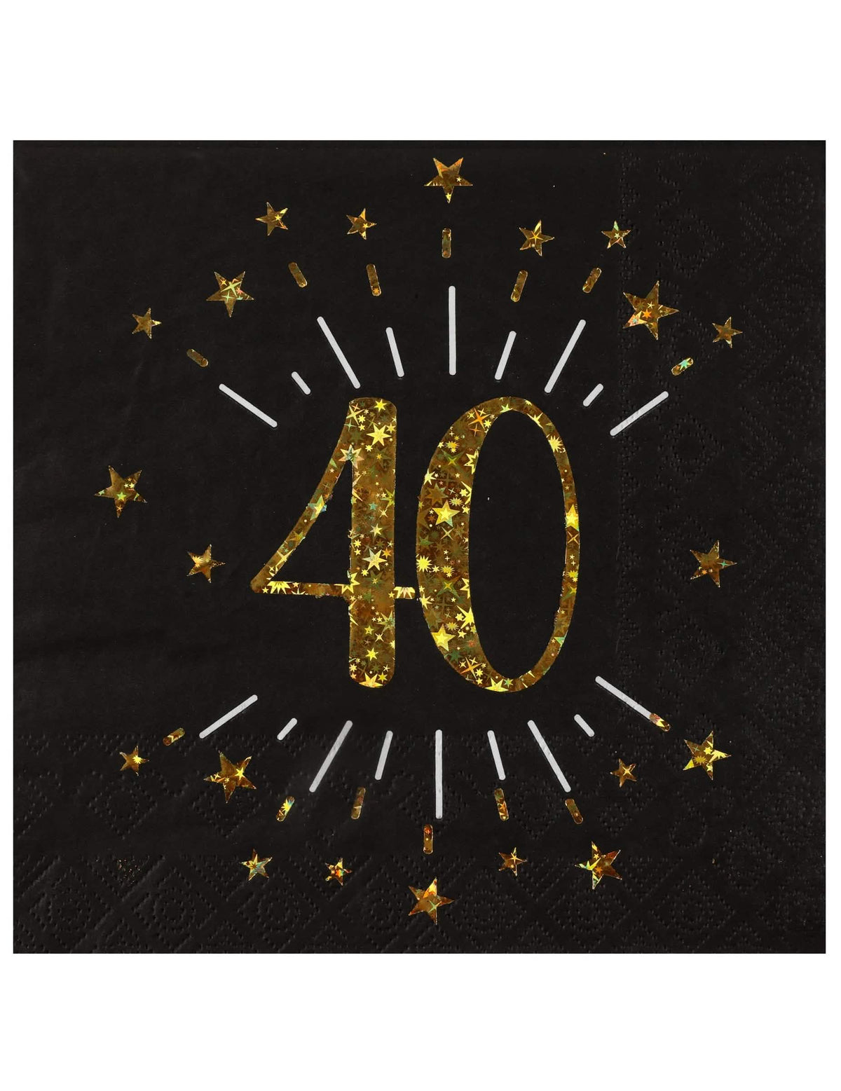Guardanapos de papel parabéns 40 para festa preto e dourado com estrelas douradas