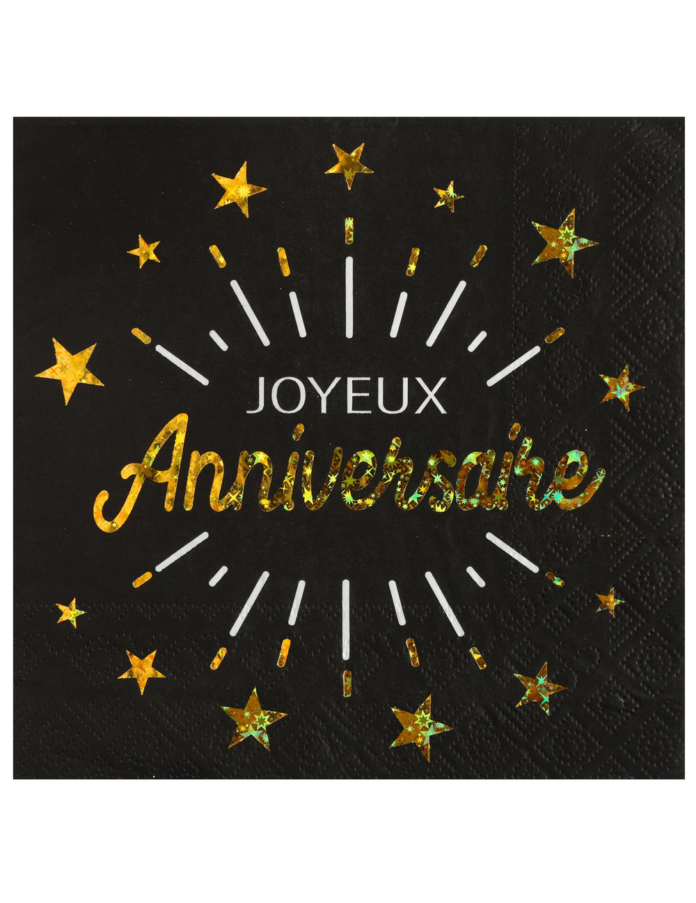 Serviettes en papier Joyeux Anniversaire pour fête noir et or avec étoiles