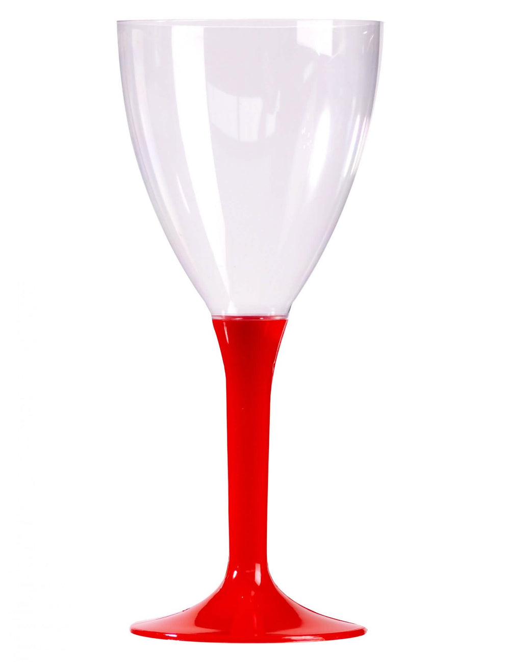 Copos de vinho transparentes com pé vermelho em plástico