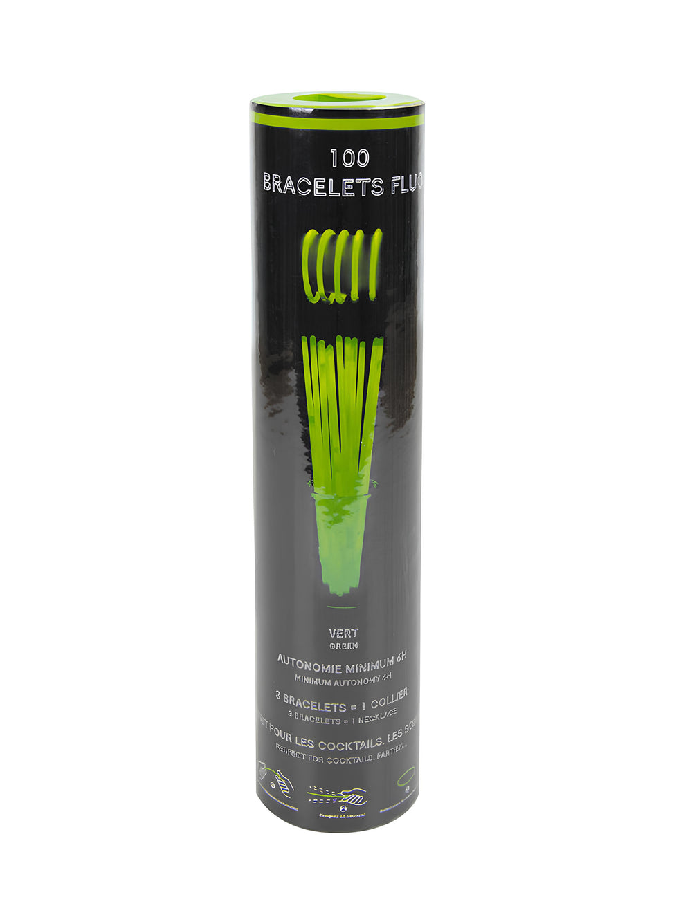 Tube de rangement des bracelets phosphorescents pour fête verts