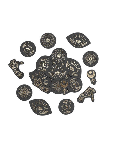 100 confetes Cosmic Spirit em papel preto e dourado 1,5 a 4 cm
