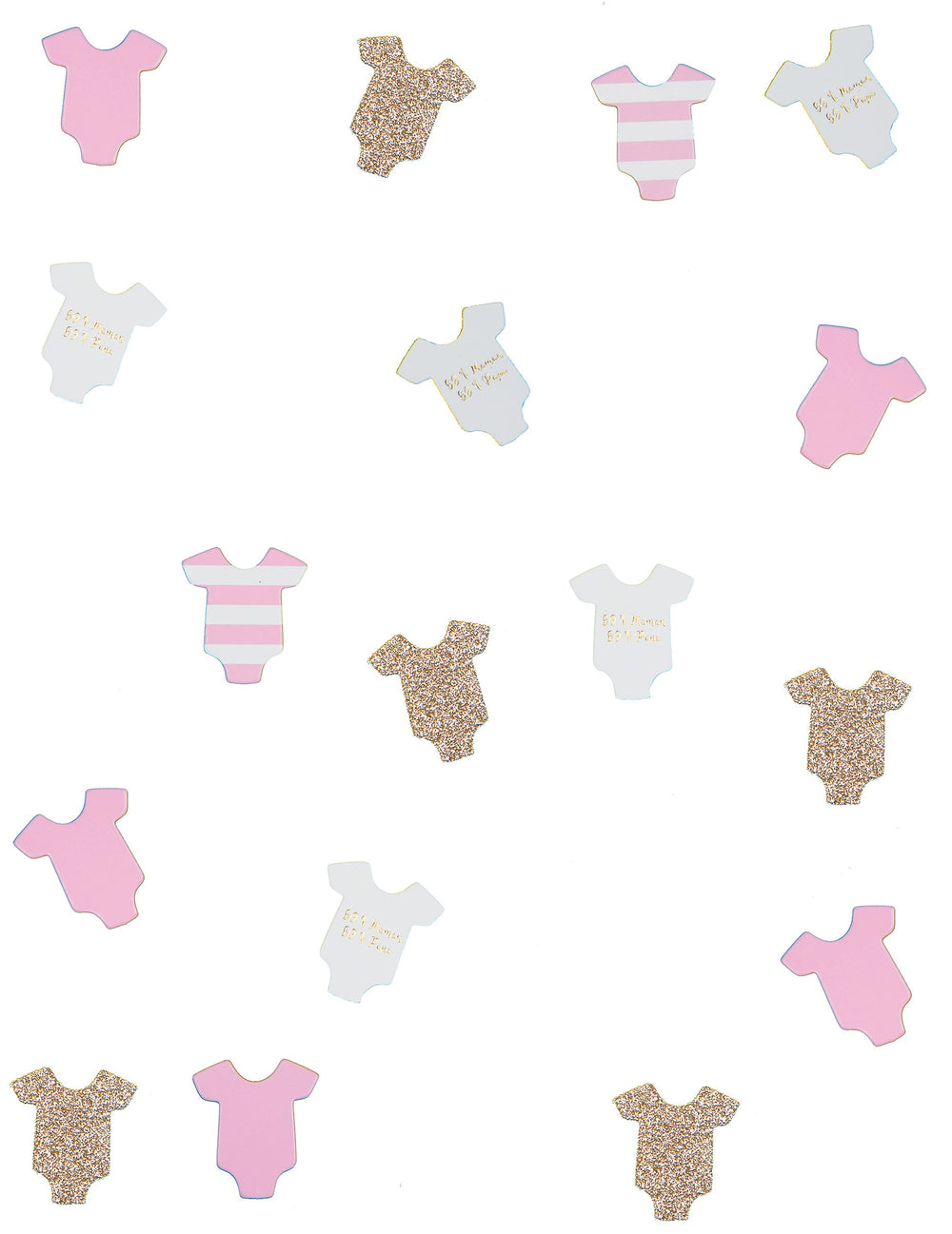 Confettis de table body bébé pour baby shower rose pailletés et rayés