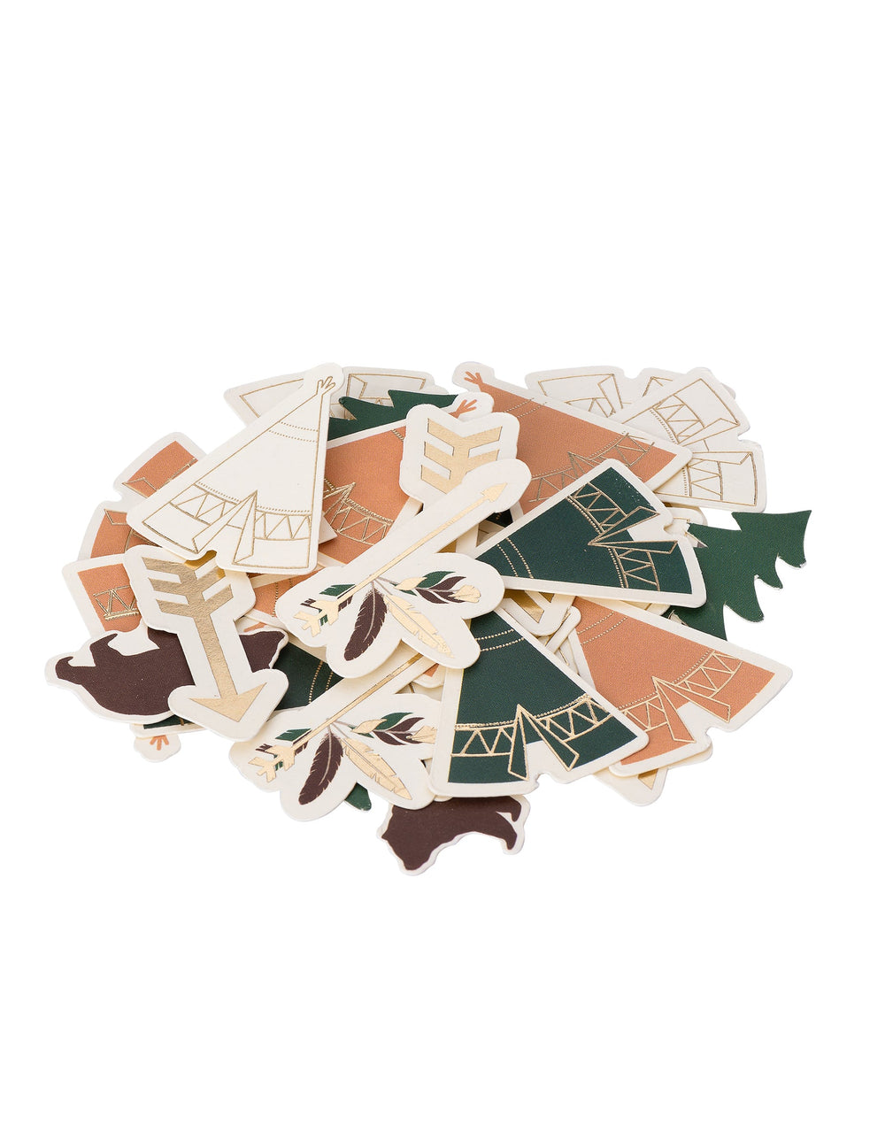 Confettis de table Indian Forest animaux et tipis pour fête blanc vert et marron avec détails dorés