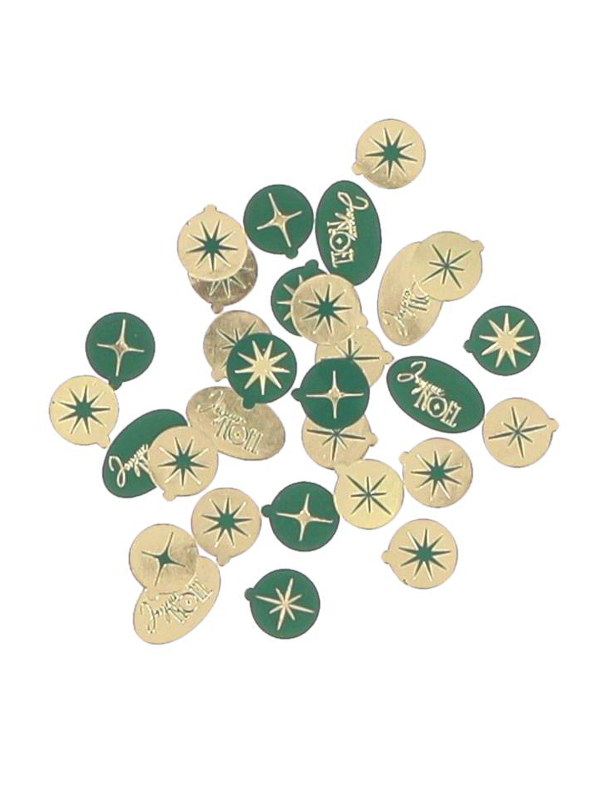 100 confetis Feliz Natal atemporal verde e dourado de 1 a 2 cm