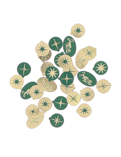 100 confetis Feliz Natal atemporal verde e dourado de 1 a 2 cm
