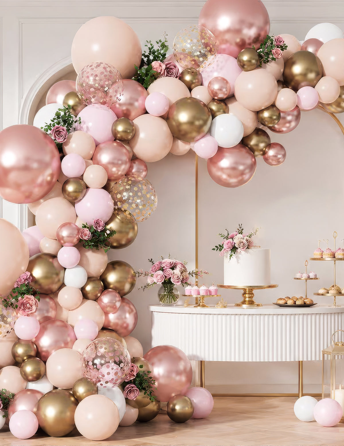 100 mini balões de látex metalizados ouro rosa 13cm para festa