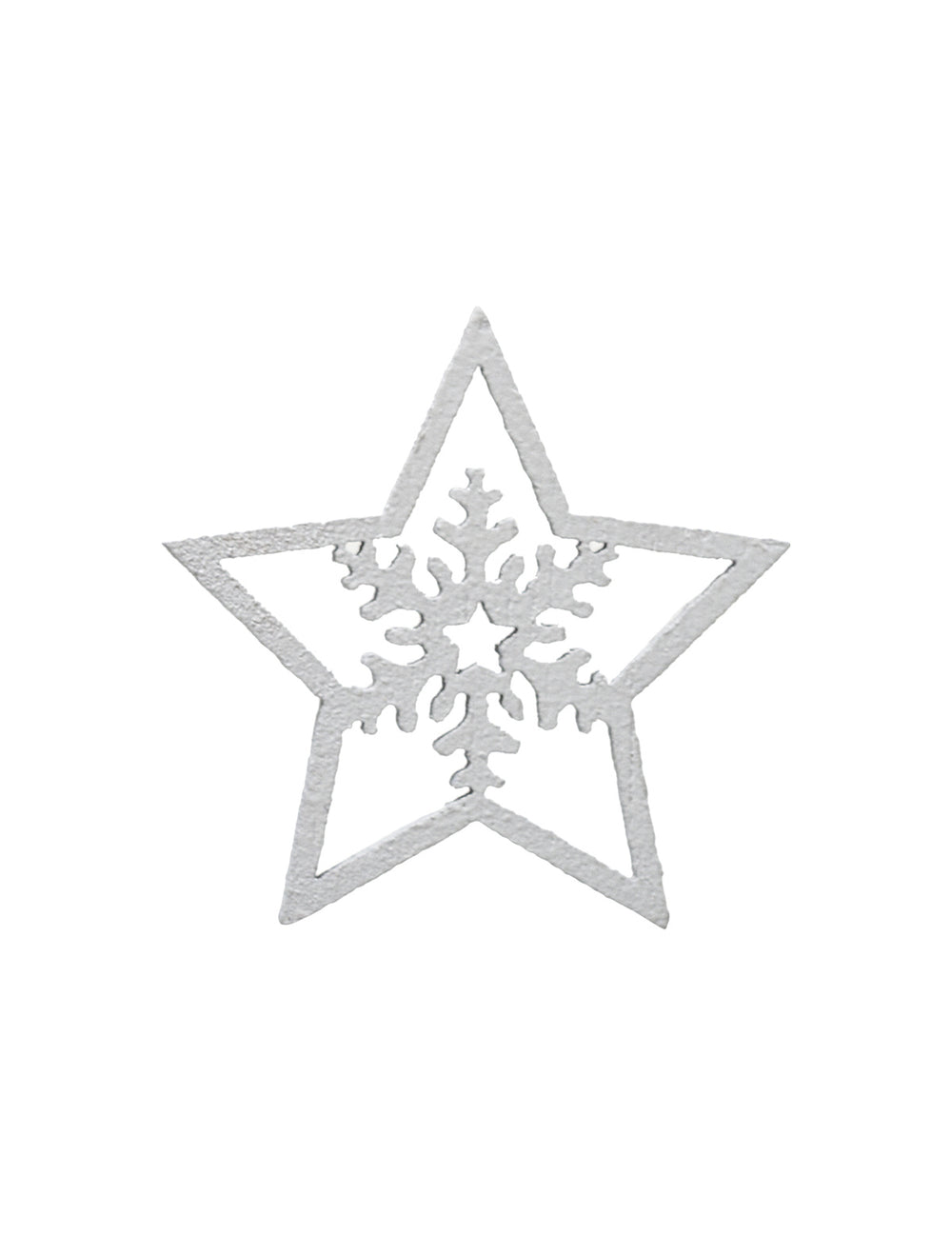Gros plan sur le motif flocon des petites décorations étoiles pour fête blanches en bois et flocons