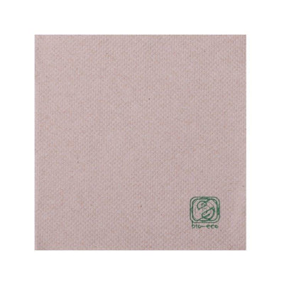 Serviettes à cocktail en ouate recyclée compostables marron clair avec logo vert