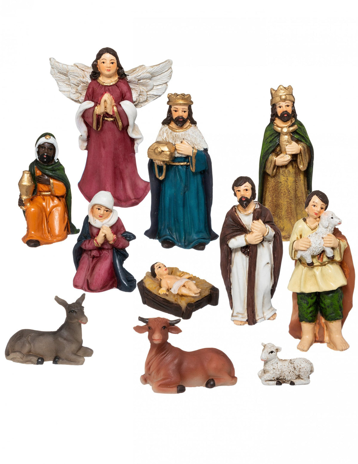 Santons en résine pour crèche de Noël lot de 11 pièces multicolores