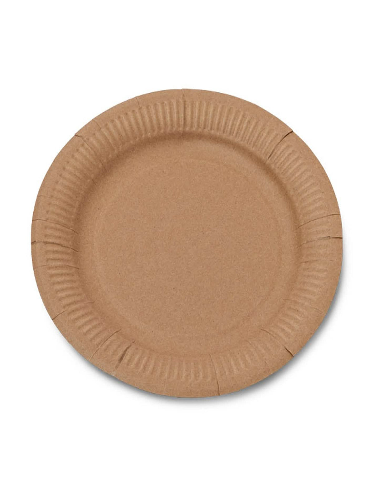 Detalhe da borda dos pratos de cartão kraft castanho recicláveis