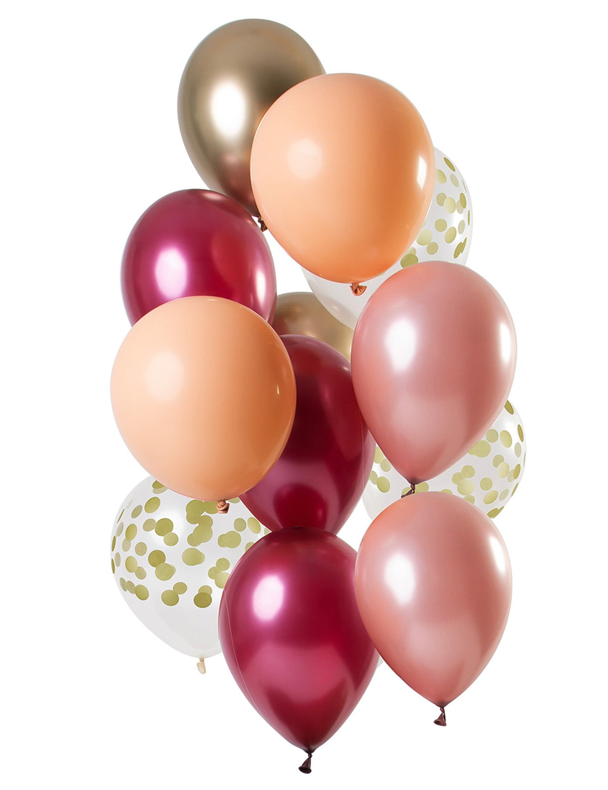 Ballons en latex rubis et or pour fête rubis or et pêche à pois dorés