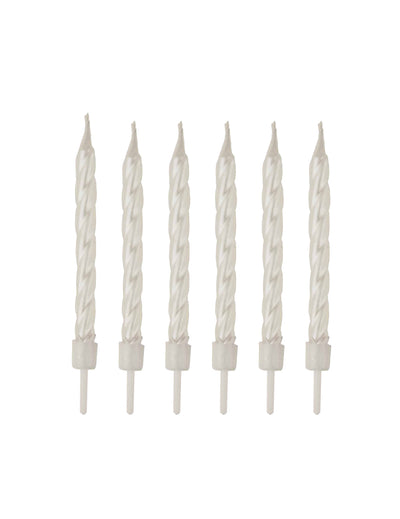 Bougies d'anniversaire spirales pour gâteau blanches nacrées