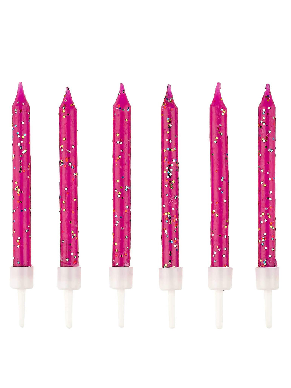velas de aniversário cor de rosa fúcsia com glitter e bases