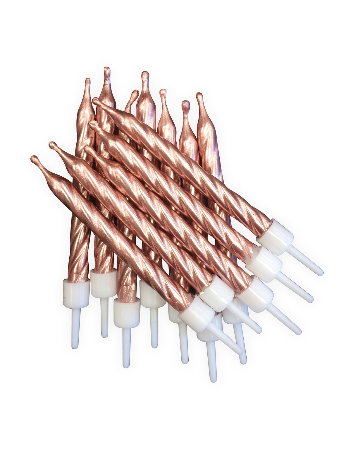 12 bougies d'anniversaire rose gold métallique avec supports