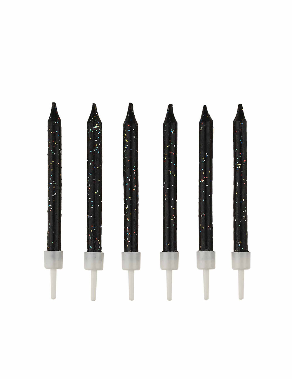 12 bougies à paillettes noires avec bobèches