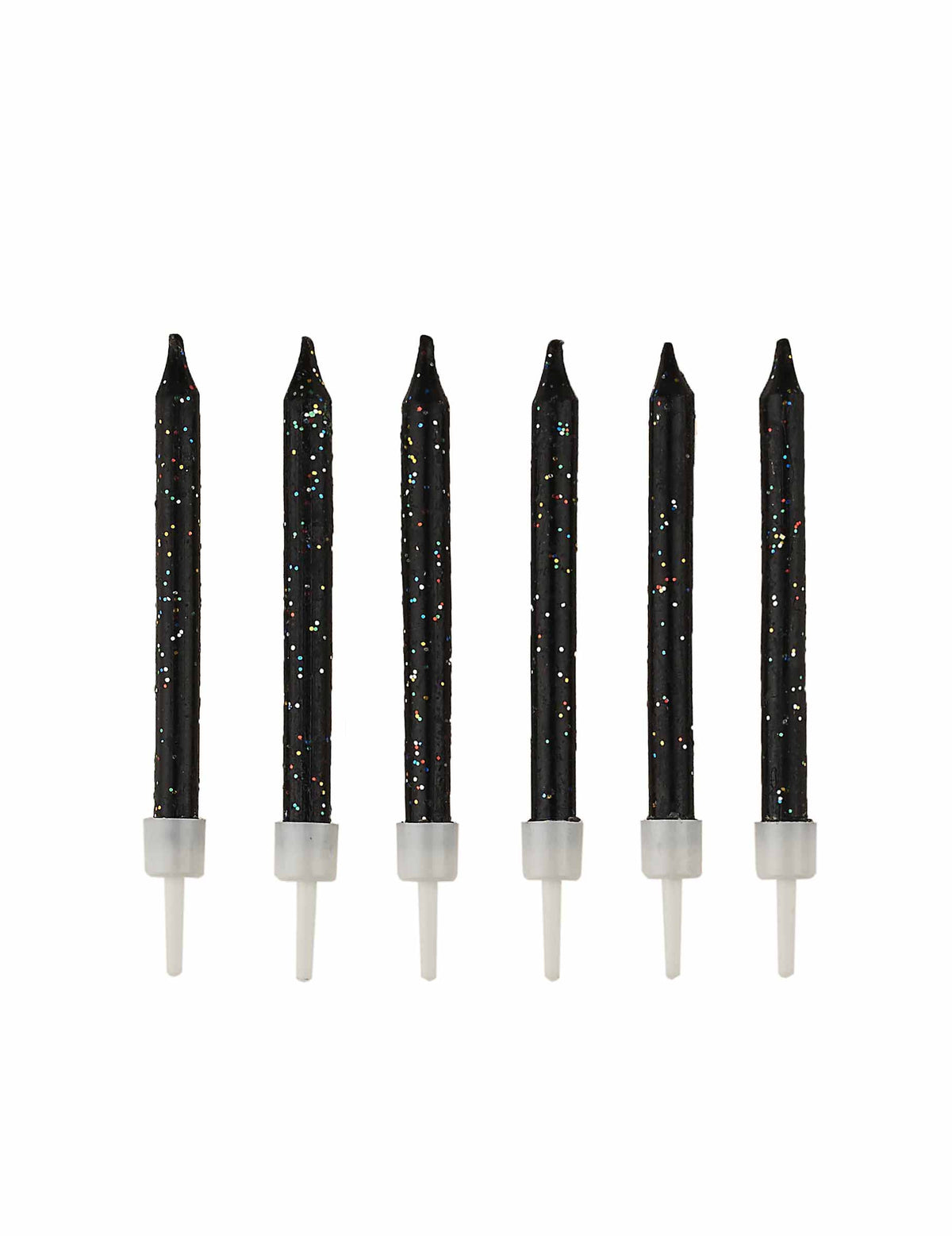 12 bougies à paillettes noires avec bobèches