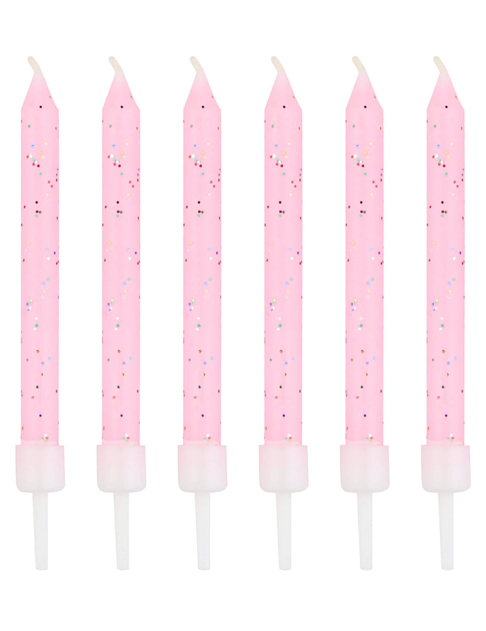 12 velas com purpurina para festa cor-de-rosa com bobèches