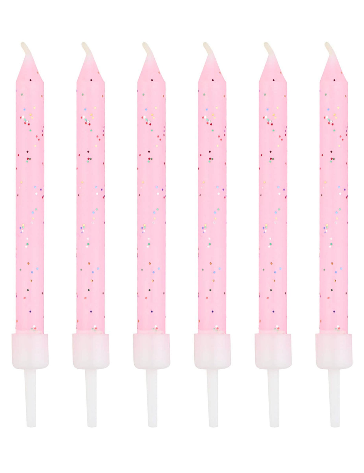 12 velas com purpurina para festa cor-de-rosa com bobèches