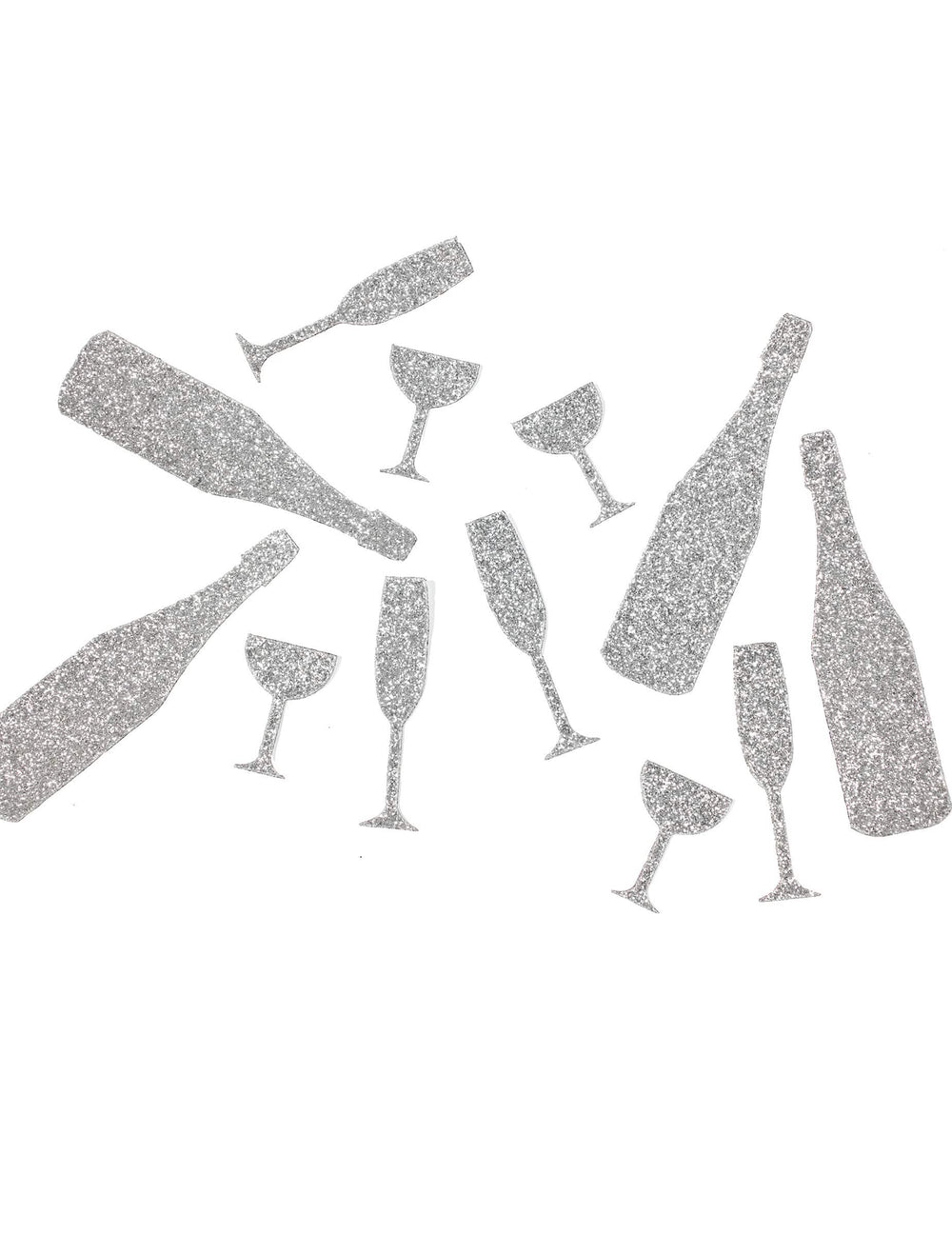 confettis de mesa champagne prateados copos e flutes