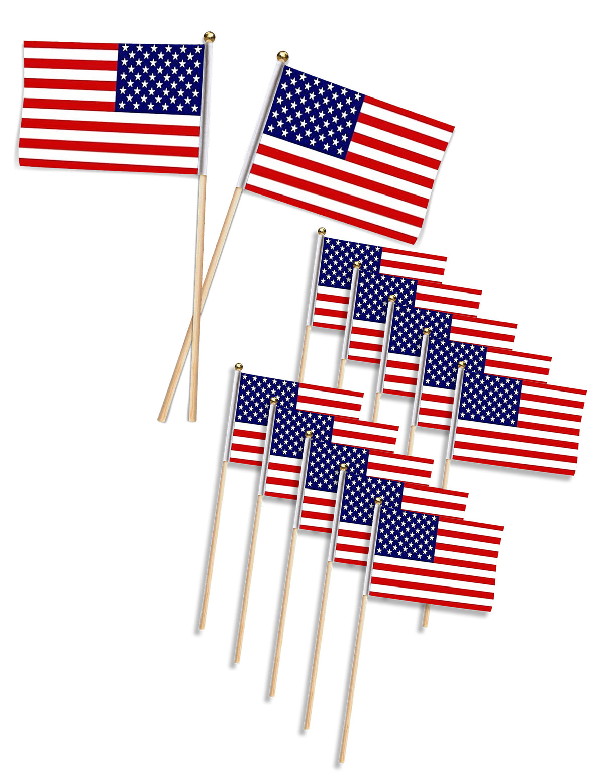 Petits drapeaux USA pour fête bleu blanc rouge sur hampe en bois
