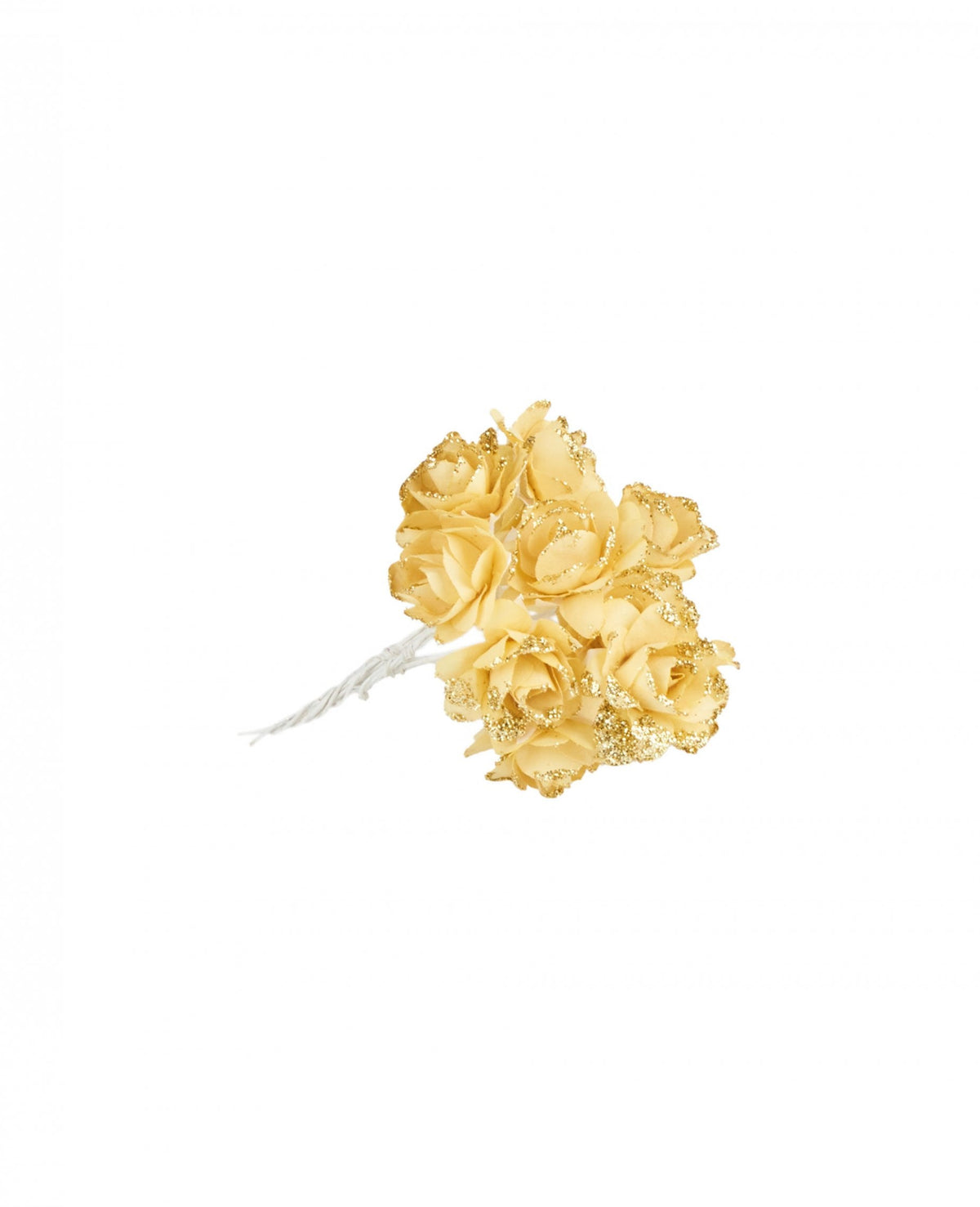Fleurs en papier pailleté pour décoration or avec tiges souples
