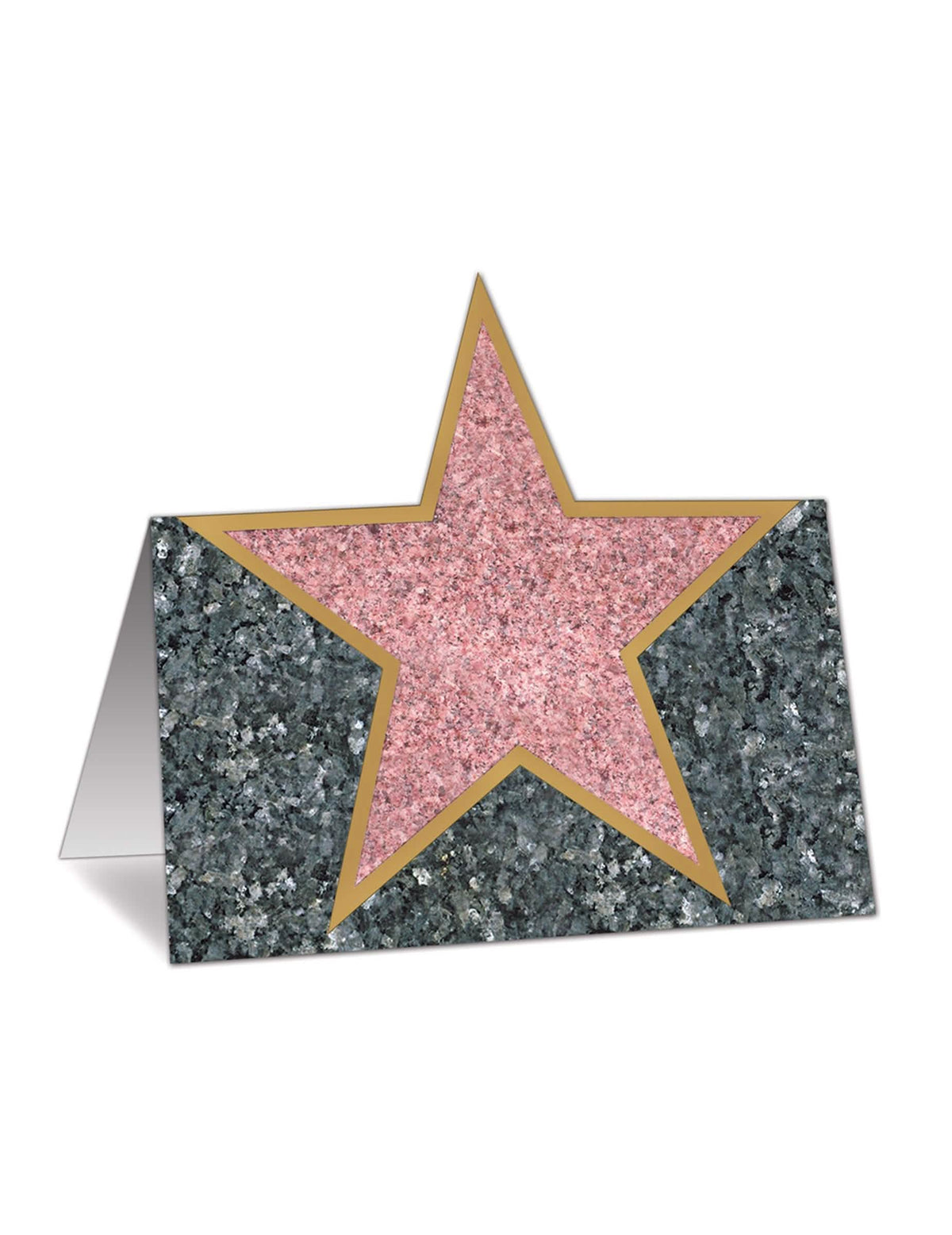 Marque-place hollywood para decoração de mesa cinzento com aspeto mármore com estrela cor de rosa