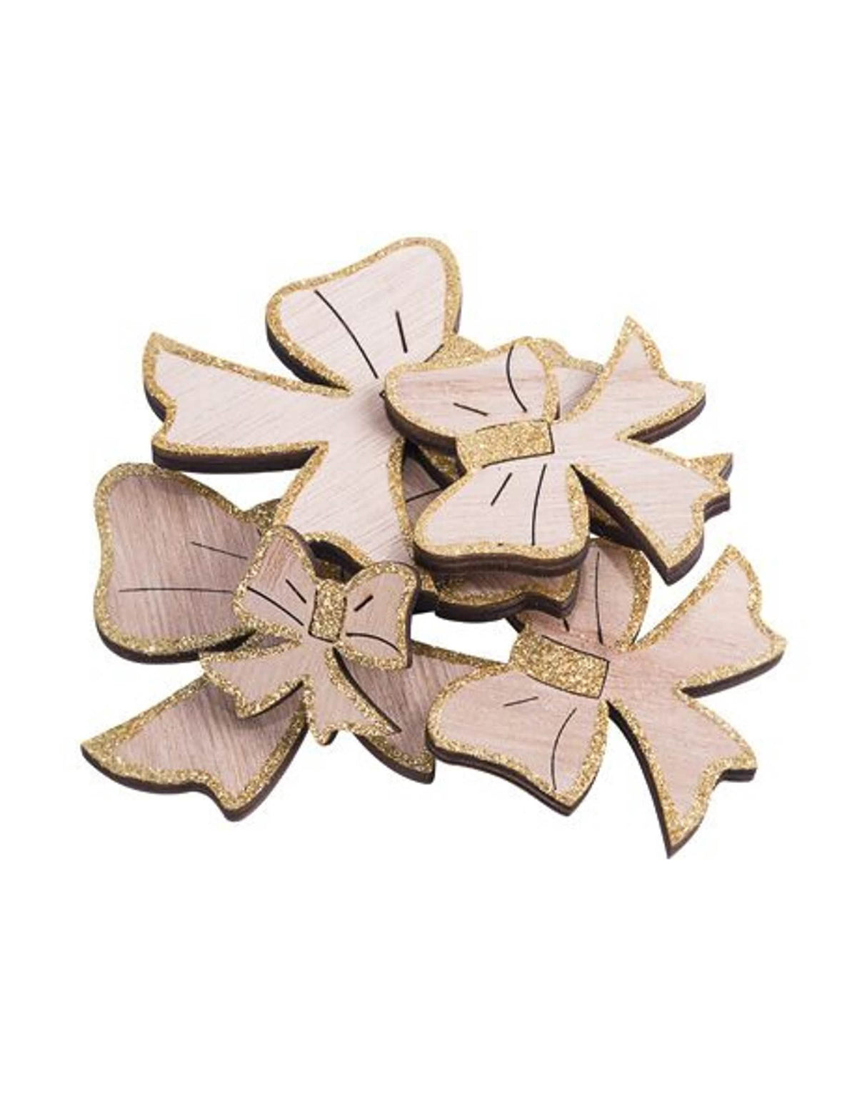 12 laços de madeira de natal para decoração com brilho dourado