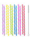 12 pailles en plastique réutilisable rayées pour fête multicolores avec goupillon de nettoyage