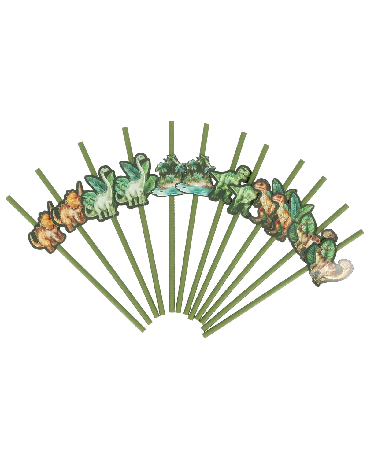12 pailles dinosaures pour enfant papier vert