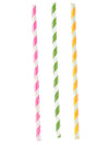 Pailles en papier rayées pour fête roses, vertes et jaunes