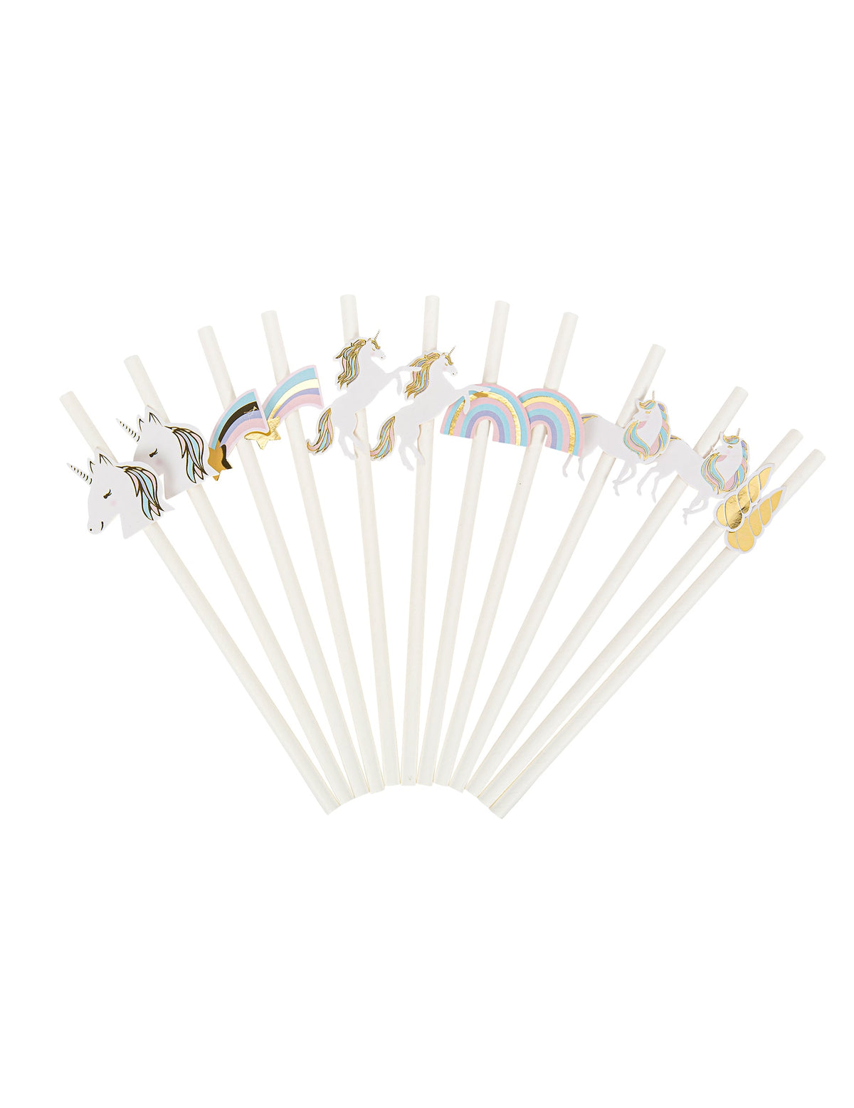 Pailles licorne pour anniversaire blanches pastel et or