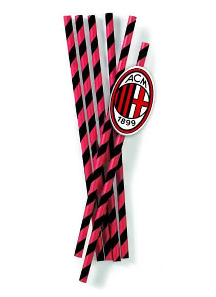 palhinhas Milan em cartão às riscas vermelho e preto com logótipo