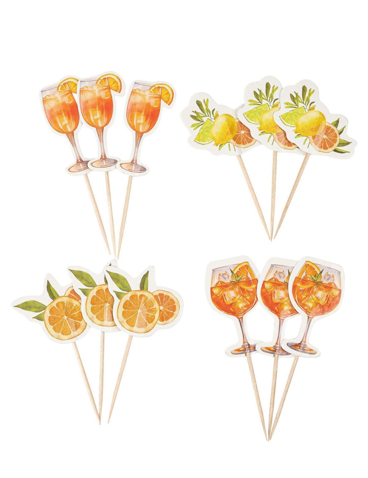 Picots fizz de citrinos para cocktails, papel creme, cor de laranja e amarelo