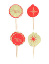 12 palitos Feliz Natal intemporal vermelho e dourado 9 cm