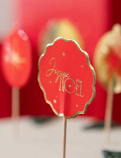 12 palitos Feliz Natal intemporal vermelho e dourado 9 cm