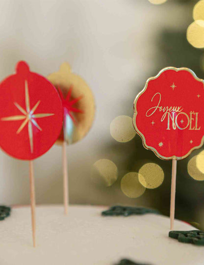 12 palitos Feliz Natal intemporal vermelho e dourado 9 cm
