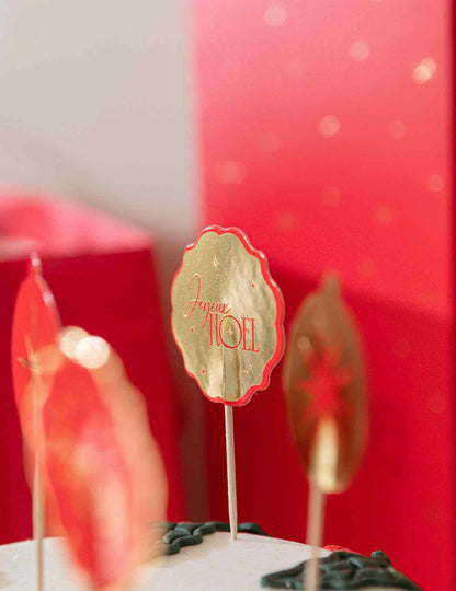 12 palitos Feliz Natal intemporal vermelho e dourado 9 cm