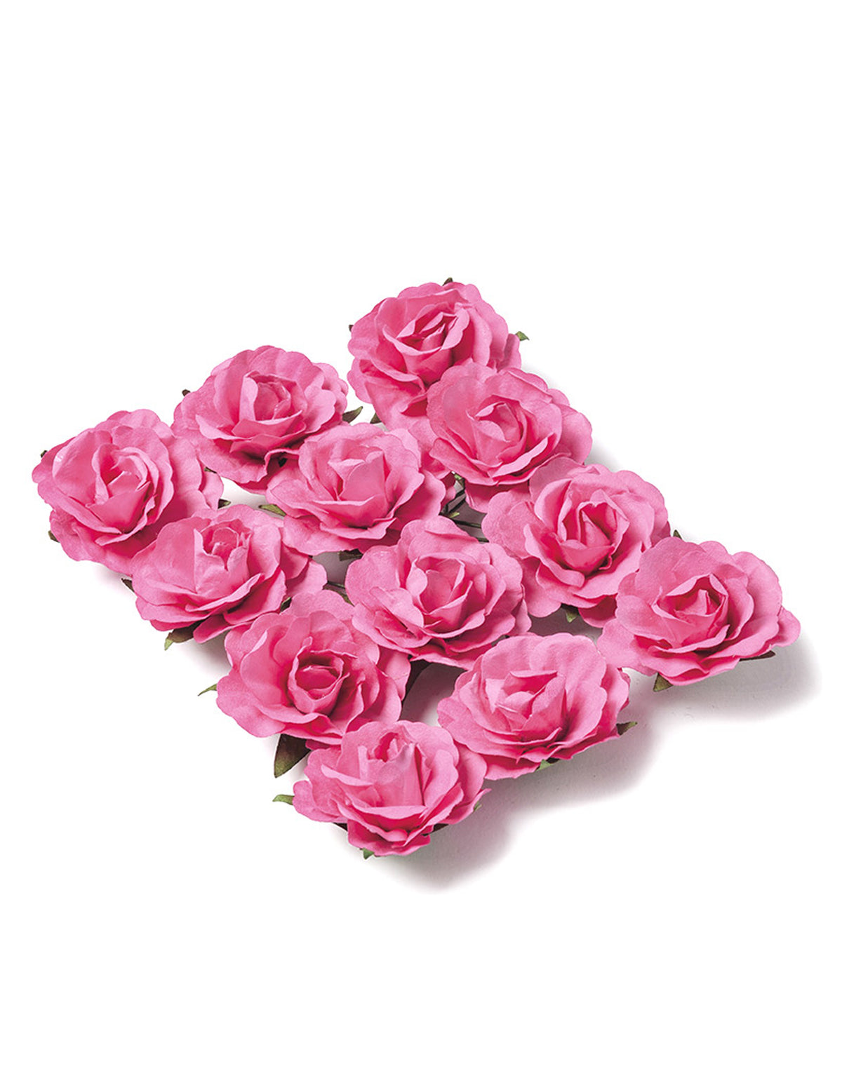 12 roses à piquer fleurs pour décoration fuchsia en papier