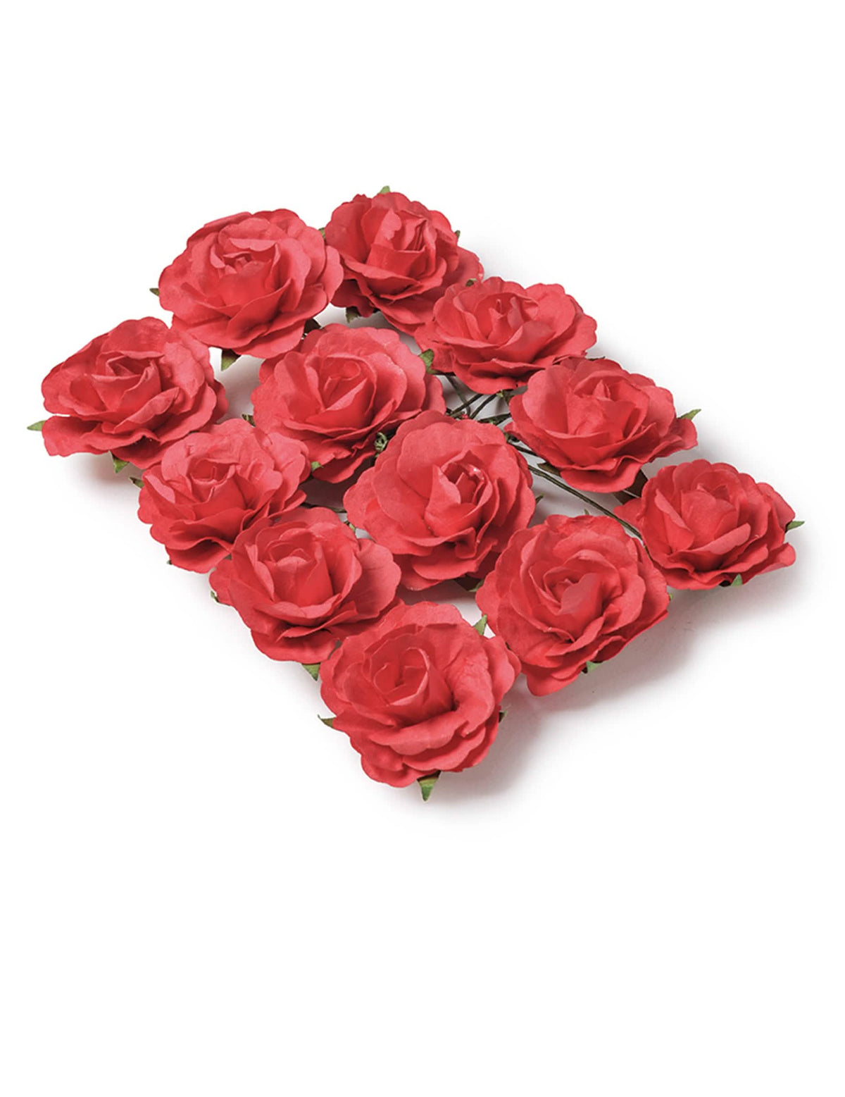 12 rosas para espetar para decoração vermelhas com haste metálica