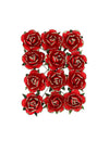 12 rosas de papel com haste vermelho e dourado 3,5 cm