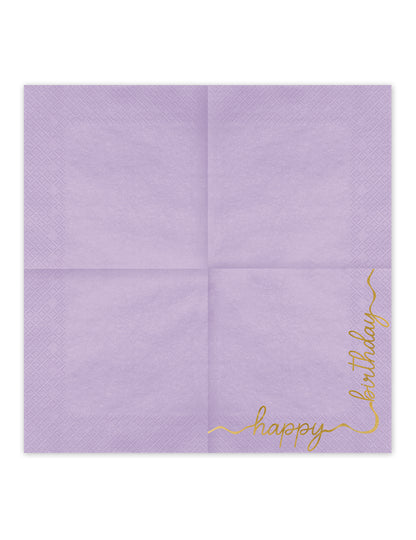 12 Guardanapos de papel Happy Birthday pastel e ouro 33 × 33 cm