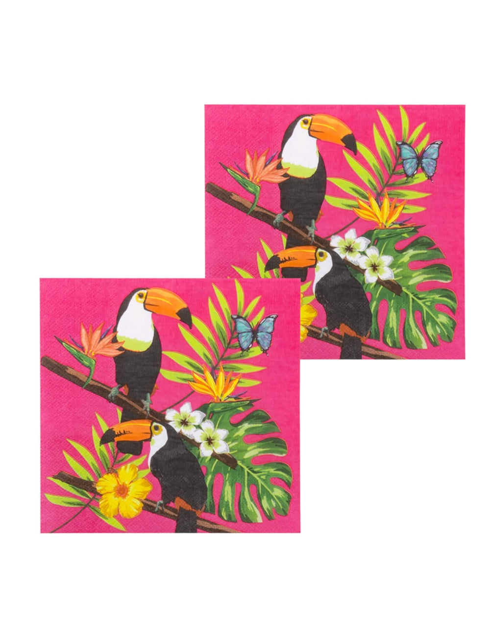Grande plano sobre o estampado tropical dos guardanapos toucan fúcsia